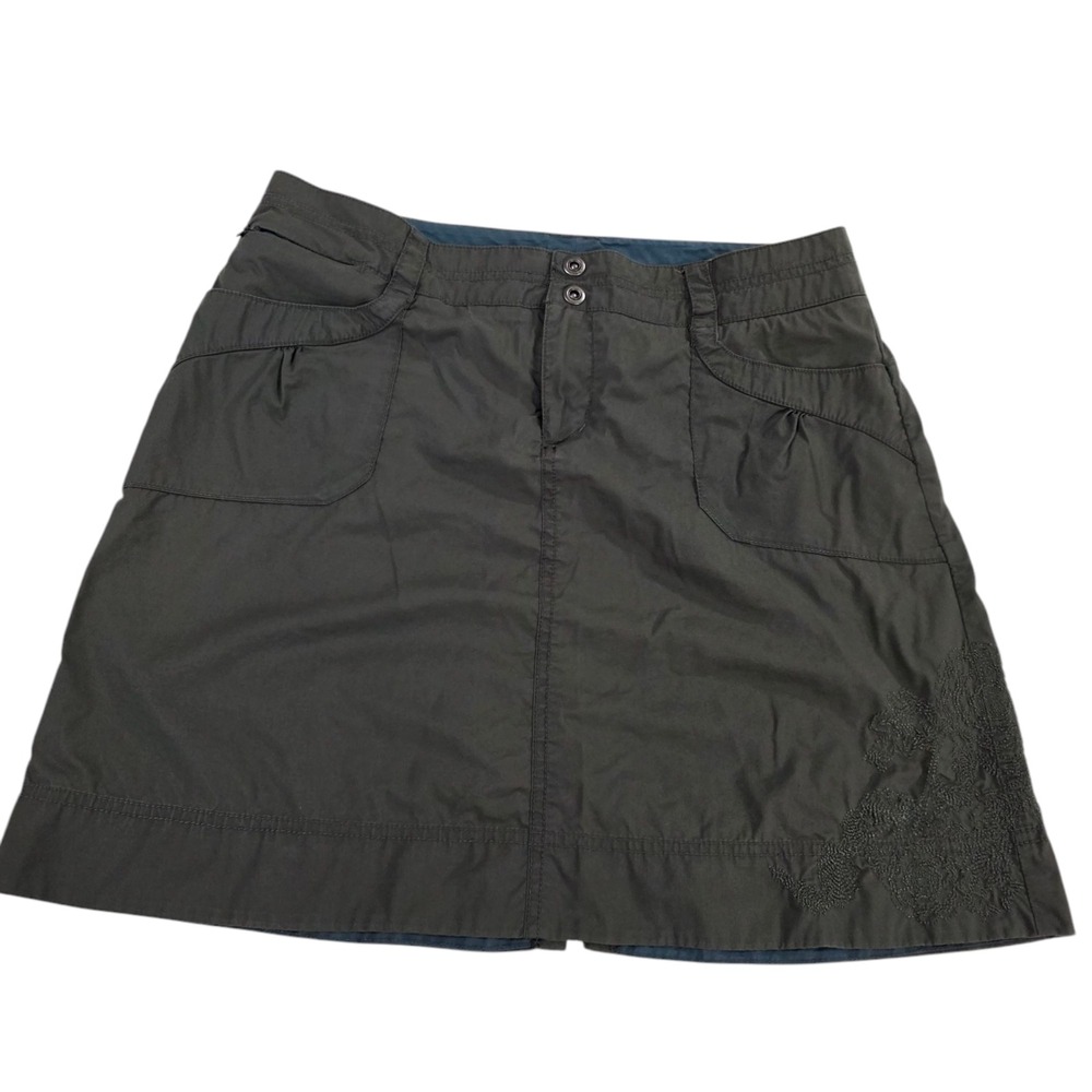 Rei Womens A Line Skirt Green 8 Floral Embroidered With Slit At The Back Stretch